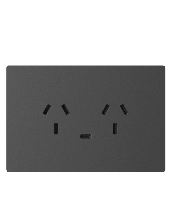 Módulo llave tomacorriente doble Macroled Milan con USB-C gris